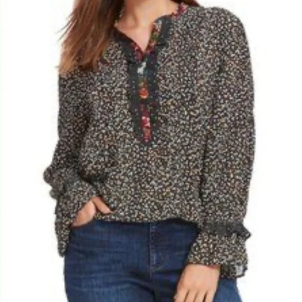 LOFT Popover Blouse Top Shirt-Bell Sleeves Multi Color Top Size S Small